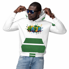 Naija, & Of Course, Unisex White and Green Hoodie- Male Model- Front View- Nigerian streetwear fashion from Naija Of Course