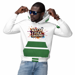 Naija I Full Ground & Of Course Hoodie- White and Green- Male Model- Front View- Nigerian streetwear fashion from Naija Of Course