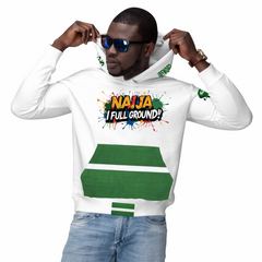 Naija I Full Ground & Of Course Hoodie- White and Green- Male Model- Front View- Nigerian streetwear fashion from Naija Of Course