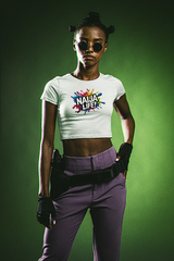 Naija Life Women’s White, Crop Top with Nigerian slogan.