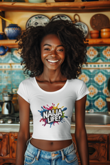 Naija Life Women’s White Crop Top with Nigerian slogan.