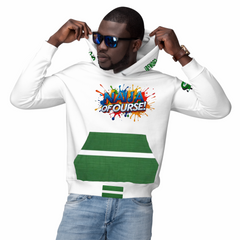 Naija Of Course, Colourful Hoodie- Male Model- White and Green- Front View- Nigerian streetwear fashion from Naija Of Course