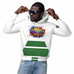 Naija Peace & Of Course! Athletic White and Green Hoodie Unisex- Male Model- Front View Naija Of Course streetwear fashion