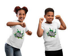 Naija Trend Setters Kids White T-shirt with Nigerian streetwear slogan.