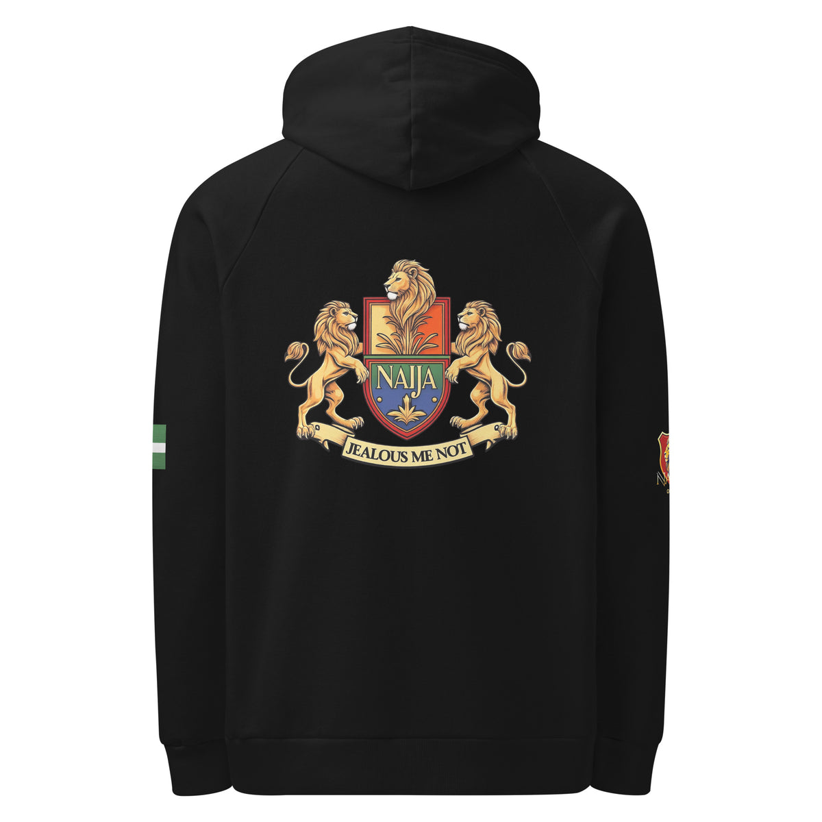 Naija Jealous Me Not & Naija of Course Under Armour® hoodie - Naija Of Course Fashion, back view, black hoodie