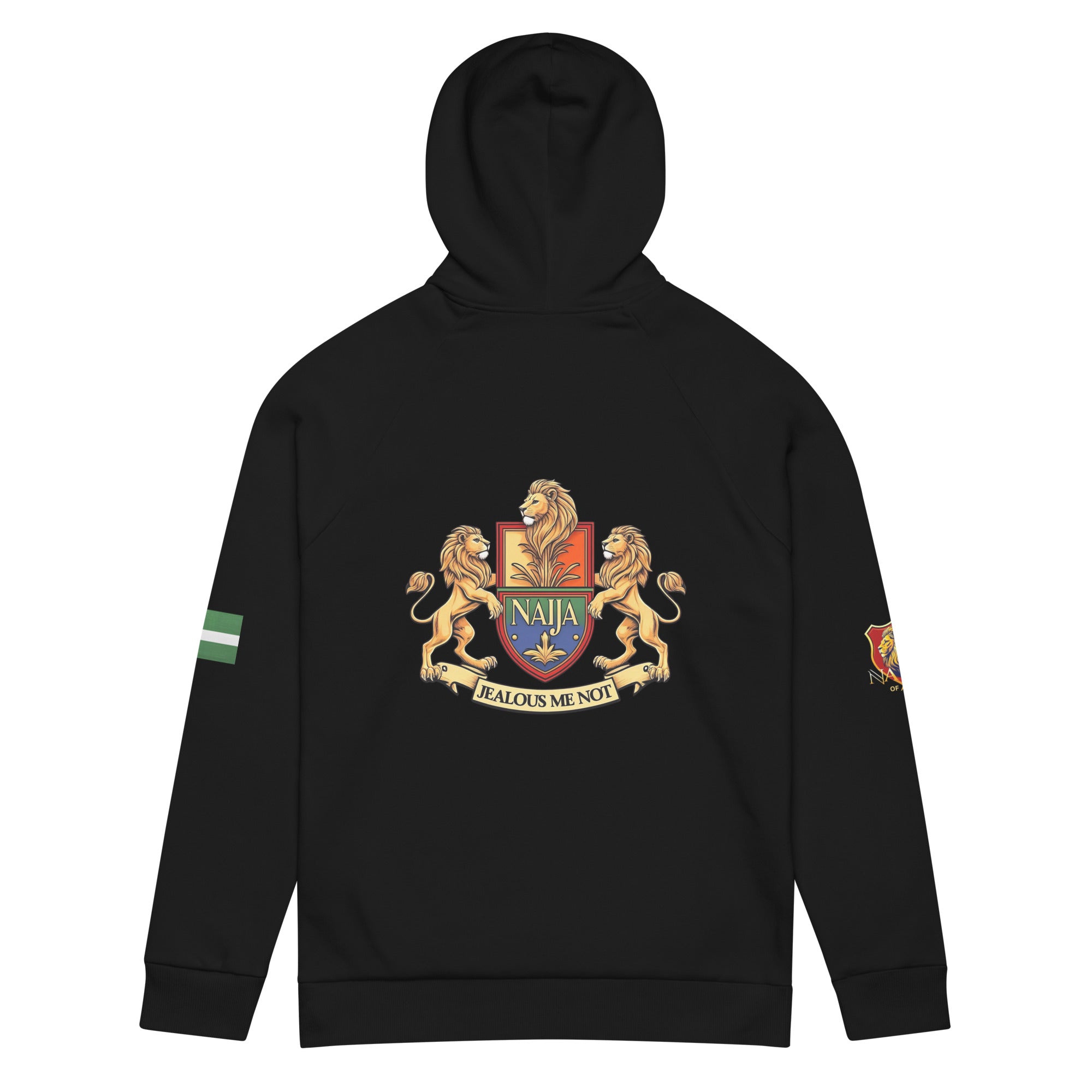 Naija Jealous Me Not & Naija of Course Under Armour® hoodie - Naija Of Course Fashion- back view, black hoodie