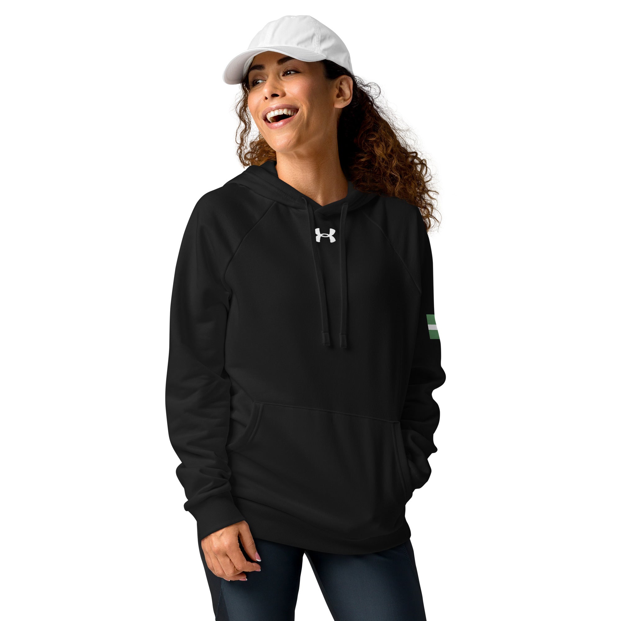 Naija Jealous Me Not Under Armour® hoodie - Naija Of Course Fashion, female model wearing a cap, front view
