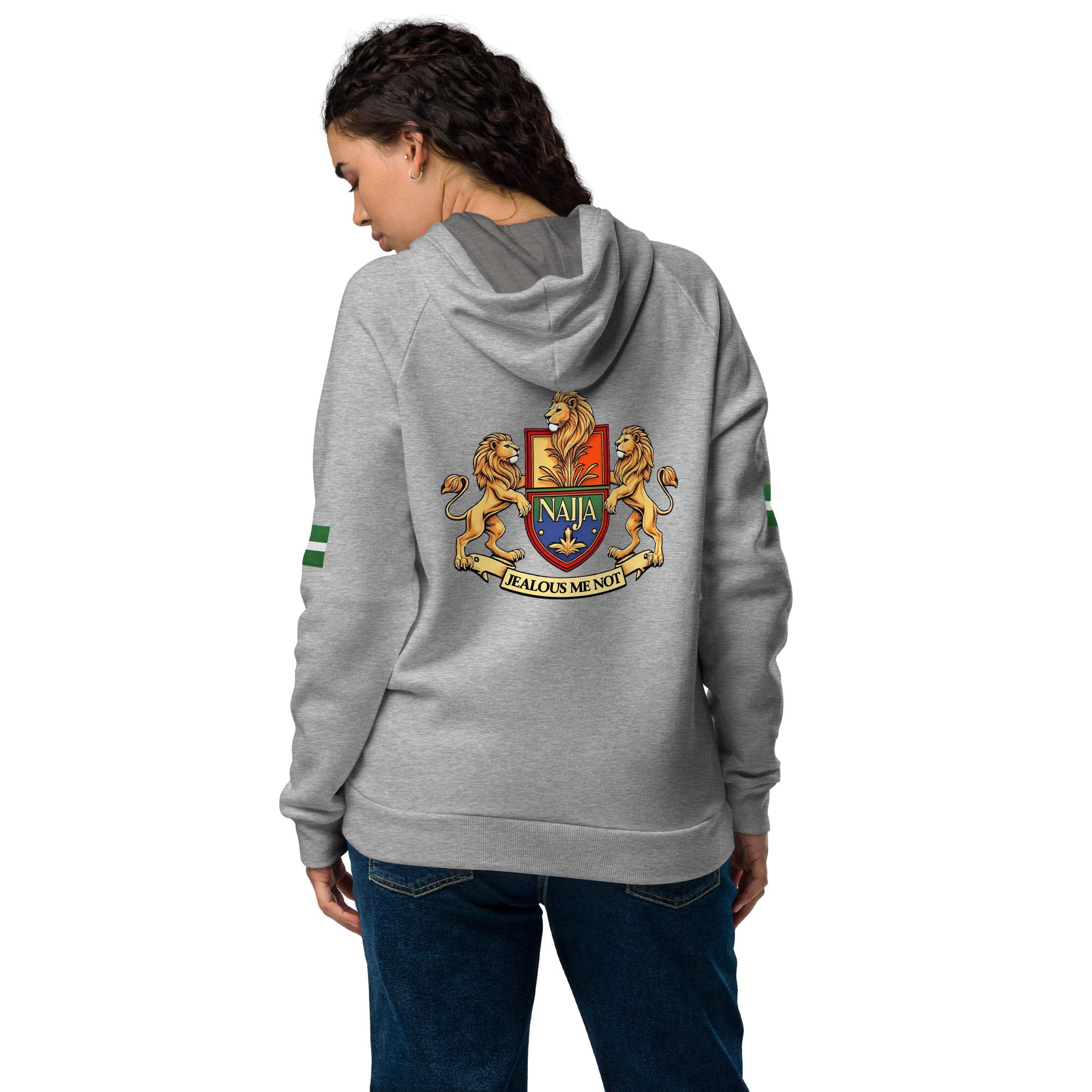 Naija, Jealous Me Not Under Armour® hoodie - Naija Of Course Fashion, female model, back view, grey hoodie