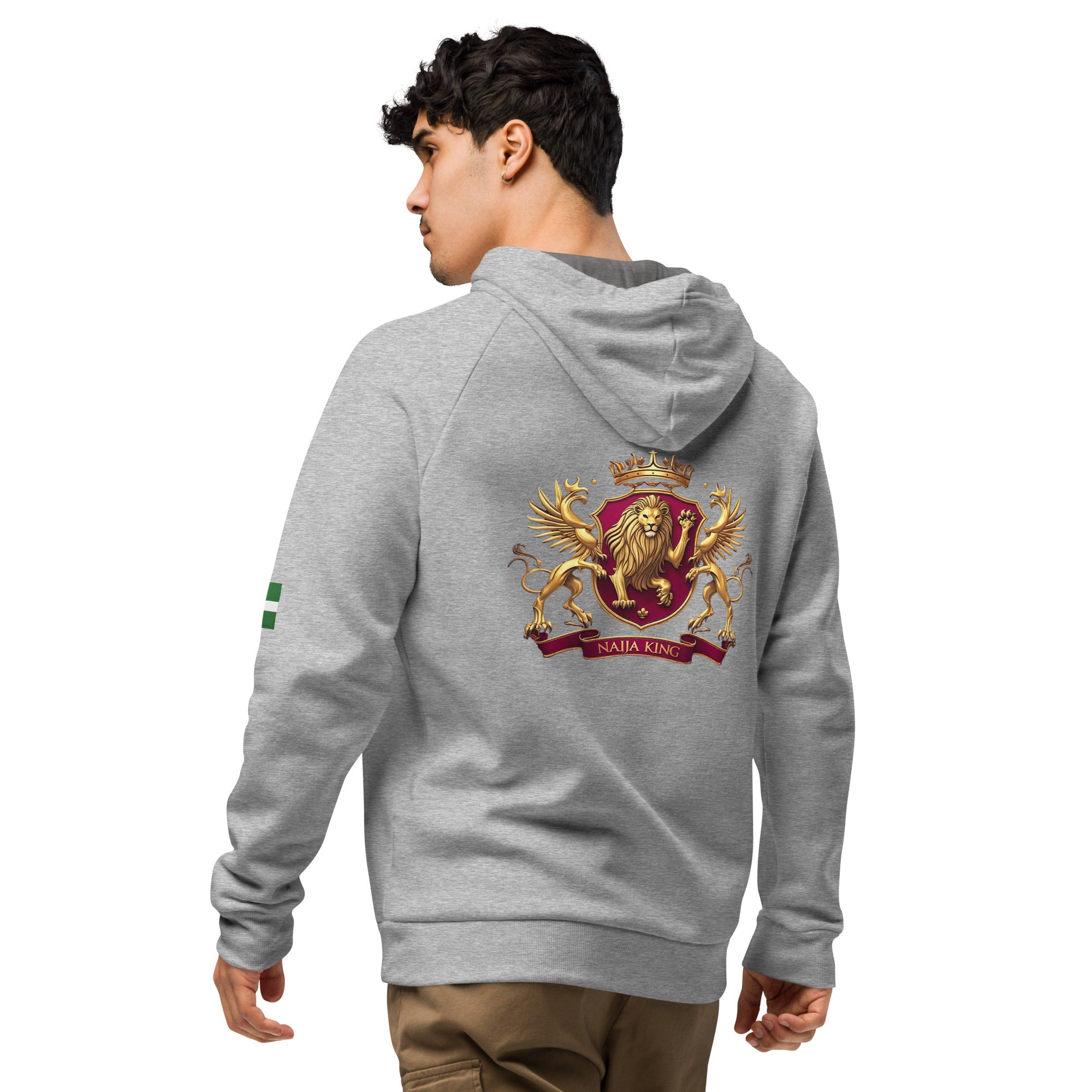 Naija king Under Armour® hoodie - Naija Of Course Fashion, Male model, back view, Grey hoodie
