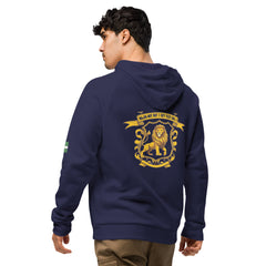Naija Not But I Dey Flex Like 1 Under Armour® hoodie - Naija Of Course Fashion, Male model, Blue hoodie, back view
