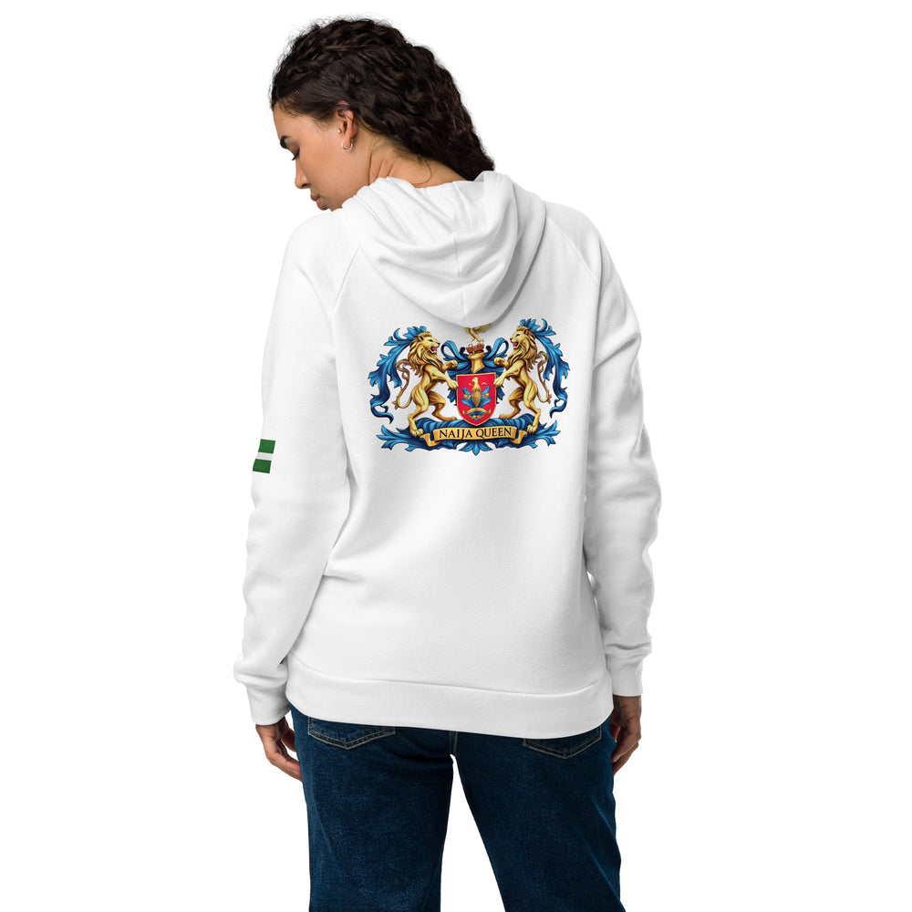 Naija Queen Under Armour® hoodie - Naija Of Course Fashion, Female model, back view, white hoodie