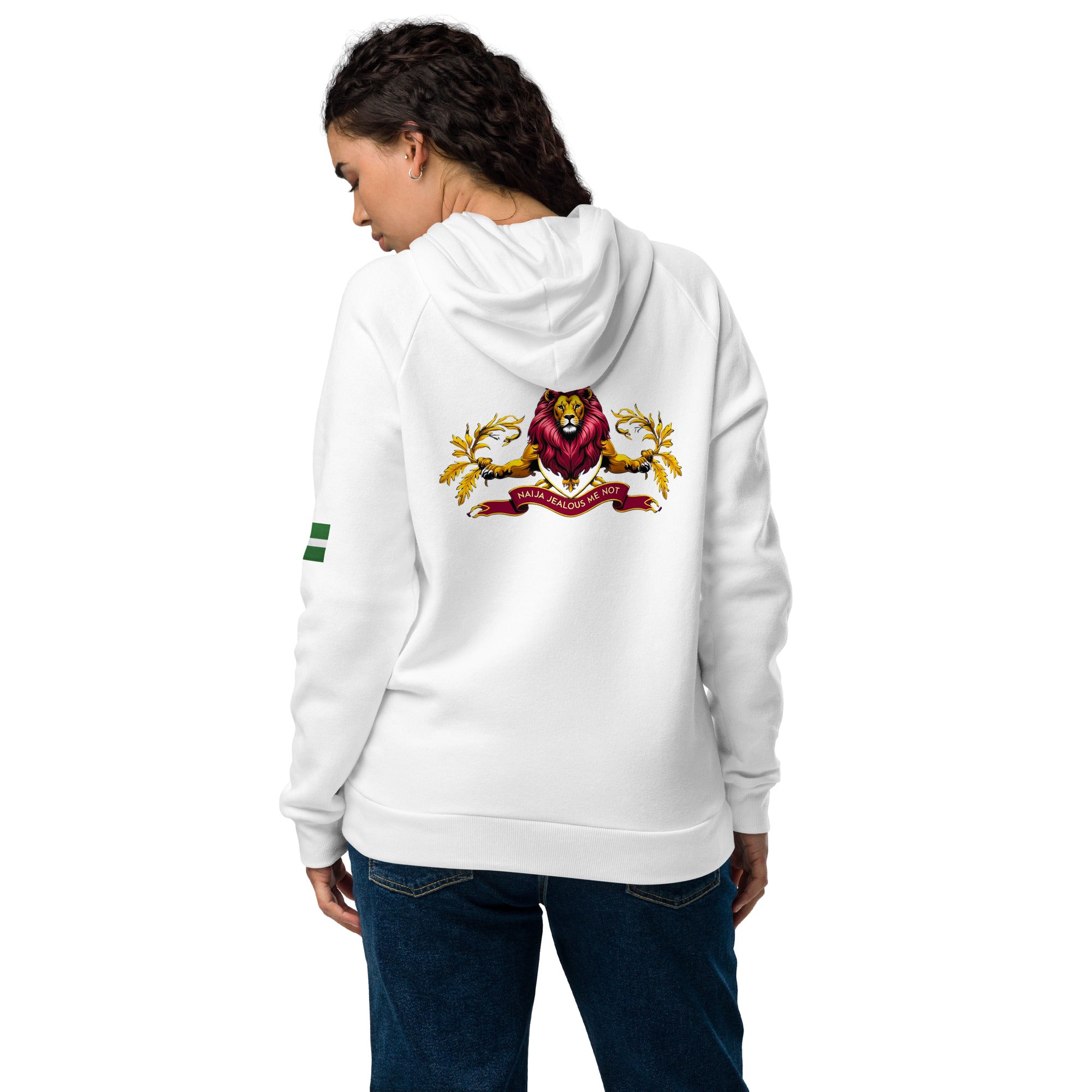 Naija- Jealous Me Not Under Armour® hoodie - Naija Of Course Fashion- Female Model, wearing white hoodie, back view